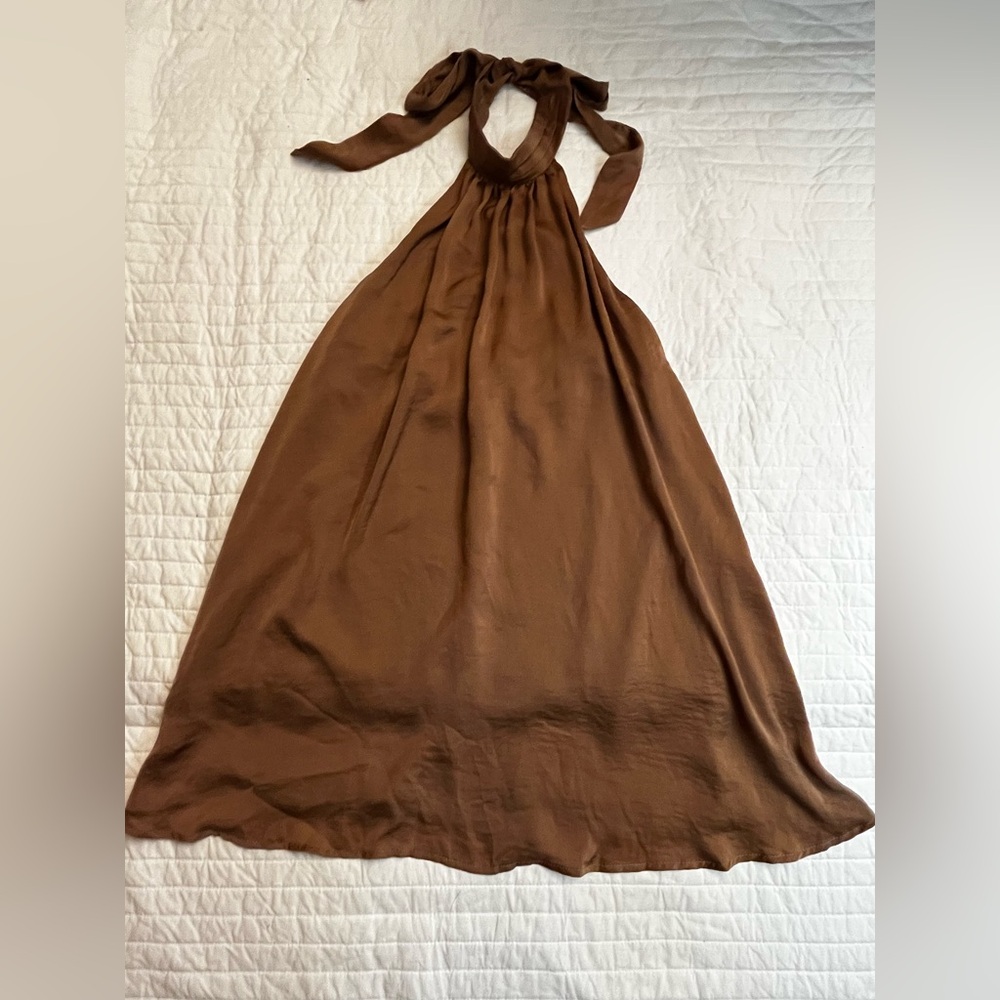 Fashion nova brown satin halter neck mini dress